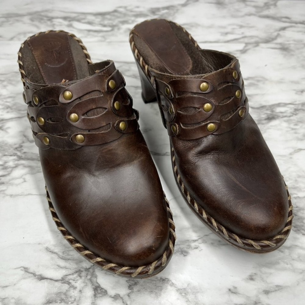 Frye Charlotte Whipstitch Studded Clogs Mules